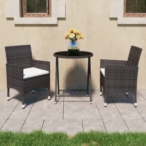 3-delige tuinbistroset met poly rattan en gehard glas voor buitenruimte