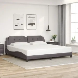 Bedframe met hoofdeinde in grijs materiaal en multiplex lattenbodem