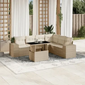 Beige materiaal loungeset met gepoedercoat staal en ruime afmetingen