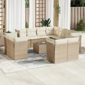 Beige Material Loungeset met Poly Rattan en Gepoedercoat Staal