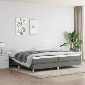 Boxspringbed in donkergrijs met multiplex lattenbodem en ademend materiaal