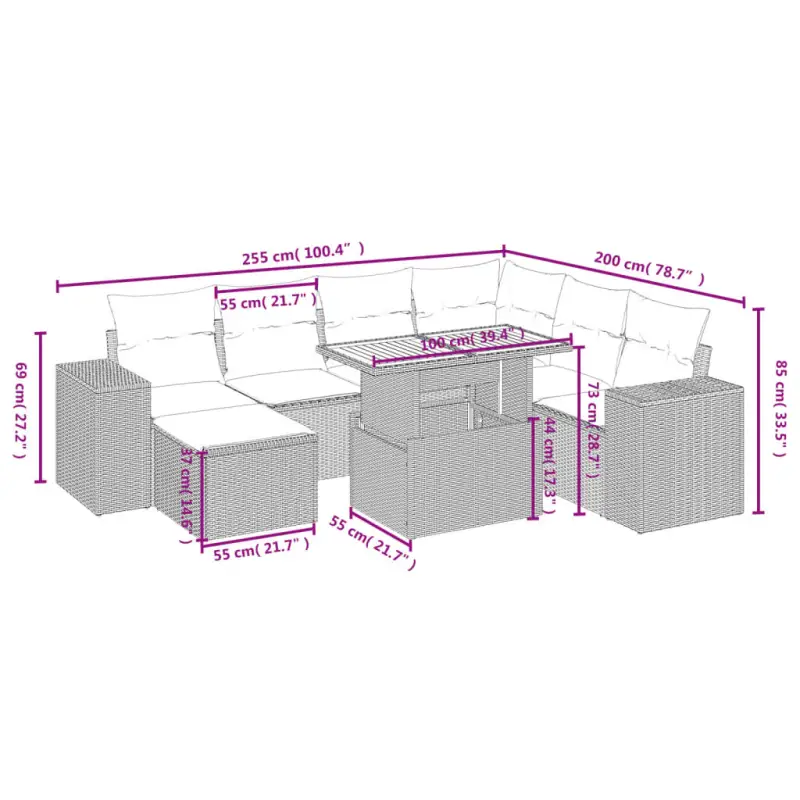 Bredeluik loungeset met beige materiaal en gepoedercoat staal - Afbeelding 5
