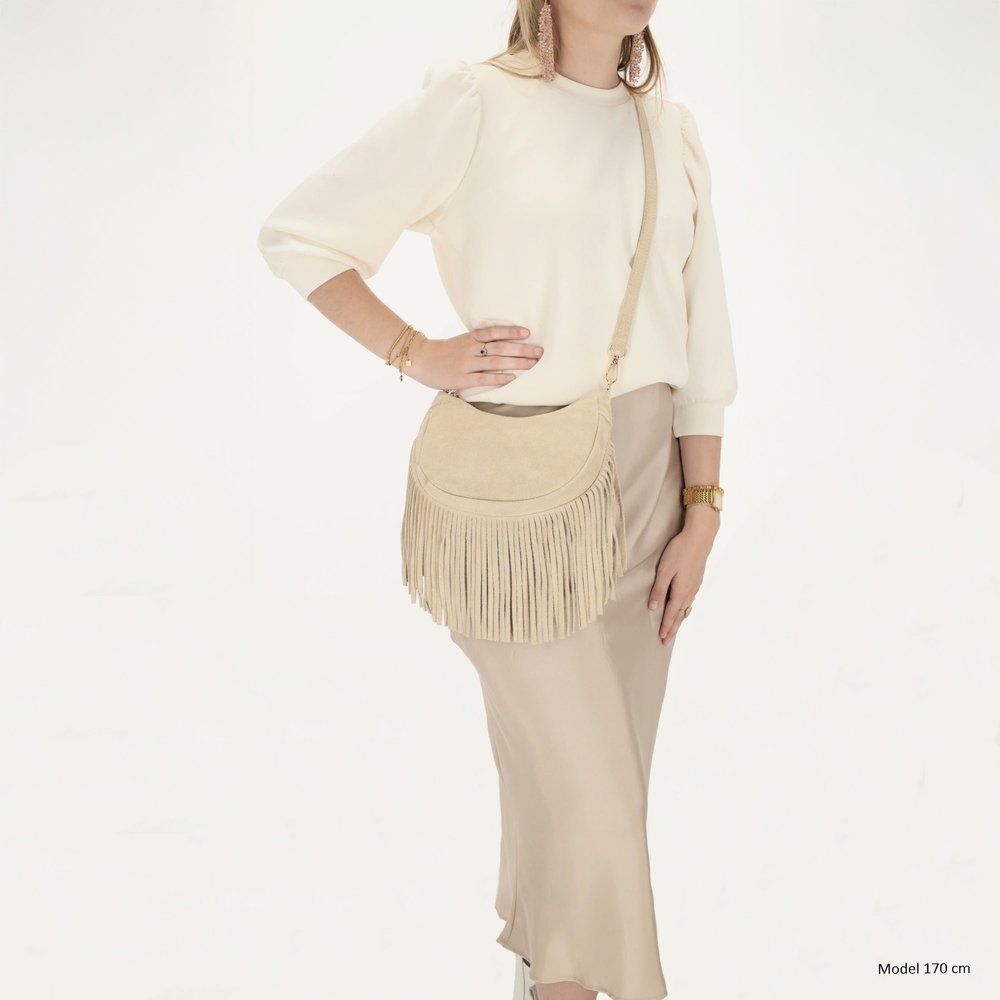 Charm London Suède Schoudertasje met Franjes Elisa Zand - Afbeelding 6