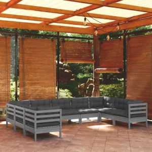 Houten tuinmeubelset met massief grenenhout en rug- en zijkussens