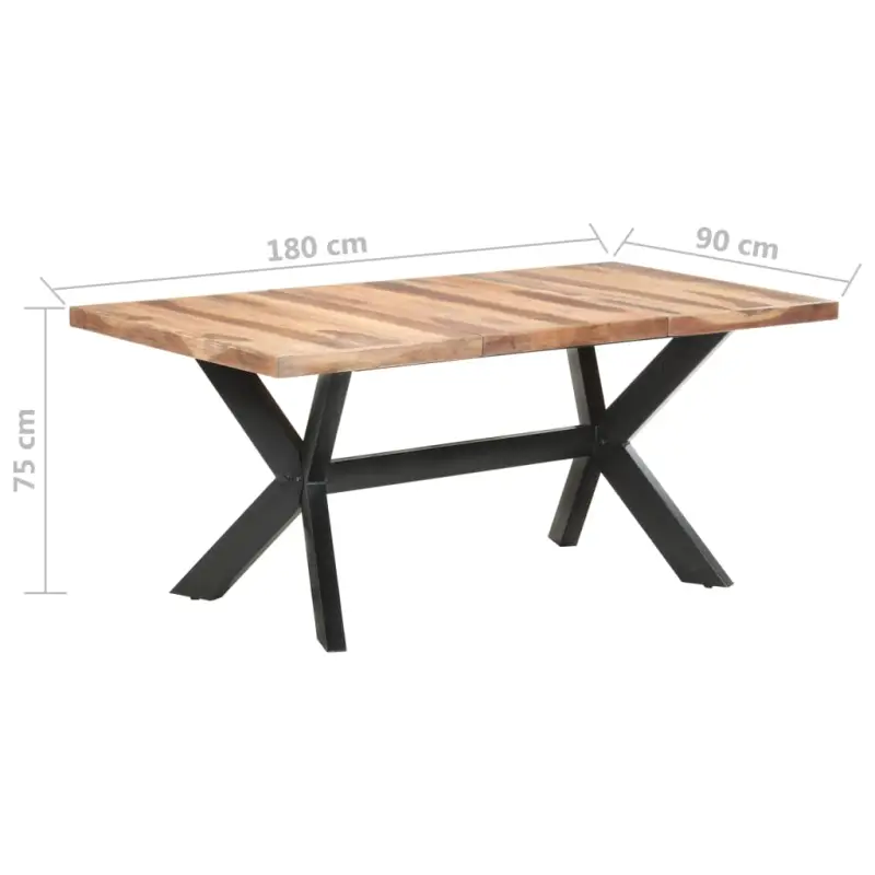 Industriële eettafel van massief acaciahout met honingkleurige afwerking - Afbeelding 7