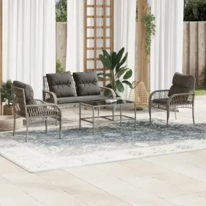 Loungeset in grijs materiaal met gepoedercoat staal en afmetingen