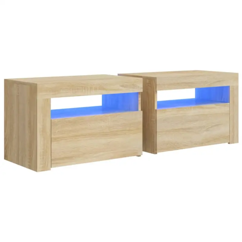 Nachtkastjes met bewerkt hout en RGB LED-verlichting in Sonoma Eiken - Afbeelding 3