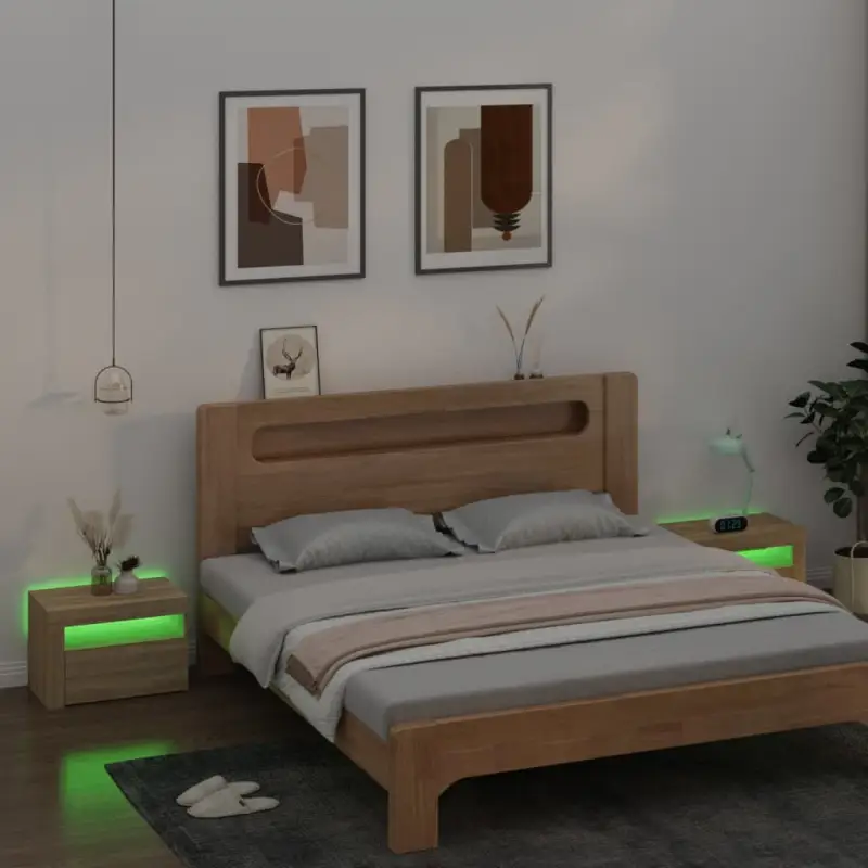 Nachtkastjes met bewerkt hout en RGB LED-verlichting in Sonoma Eiken - Afbeelding 9