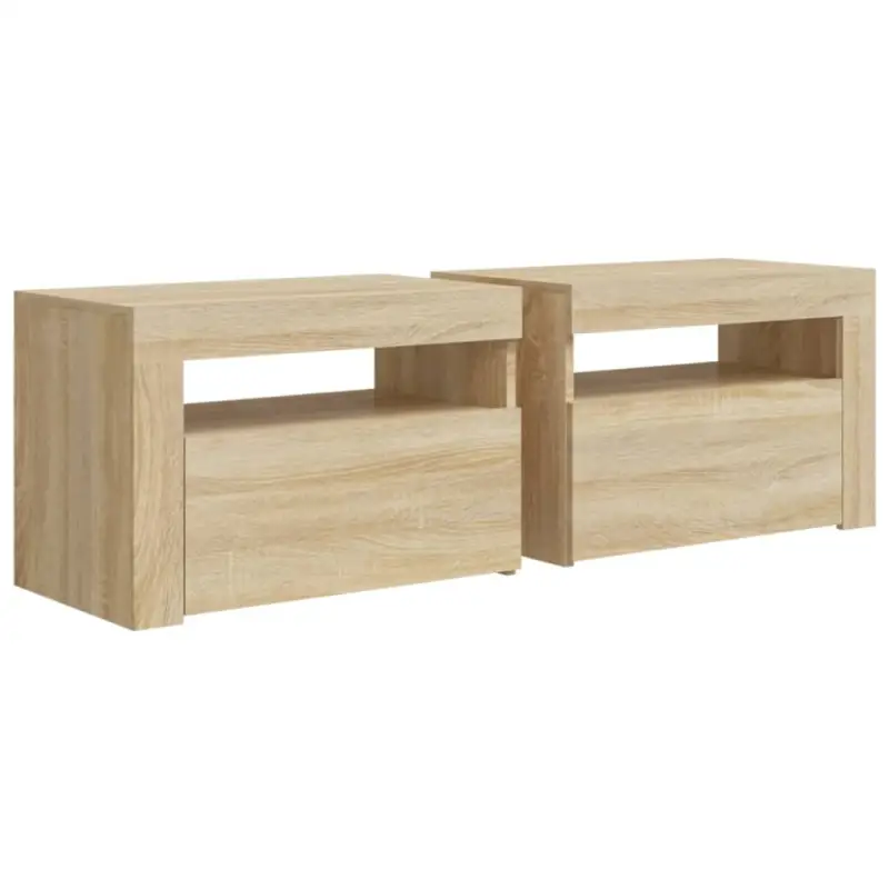 Nachtkastjes met bewerkt hout en RGB LED-verlichting in Sonoma Eiken - Afbeelding 4