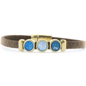 Qoss Taupe Armband Merel Blauw | Goud – Maat XL