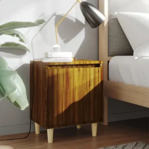 Scandinavisch nachtkastje met houten poten en omkeerbare opening