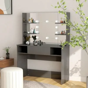 Slaapkamerkaptafel in glanzend grijs met modern en strak ontwerp