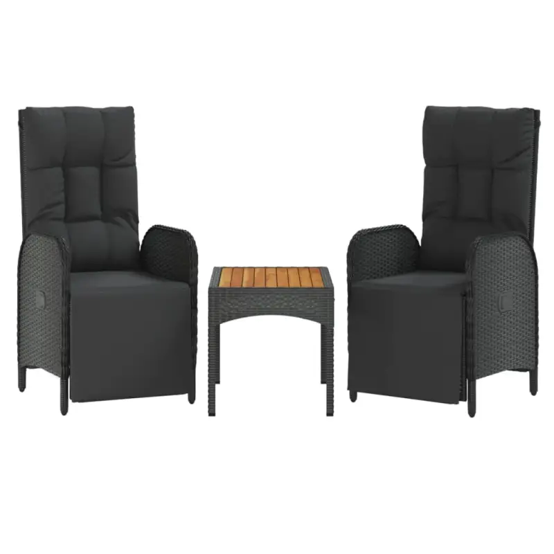 Verstelbare tuinstoelen met tafel van poly rattan en zwart materiaal - Afbeelding 3