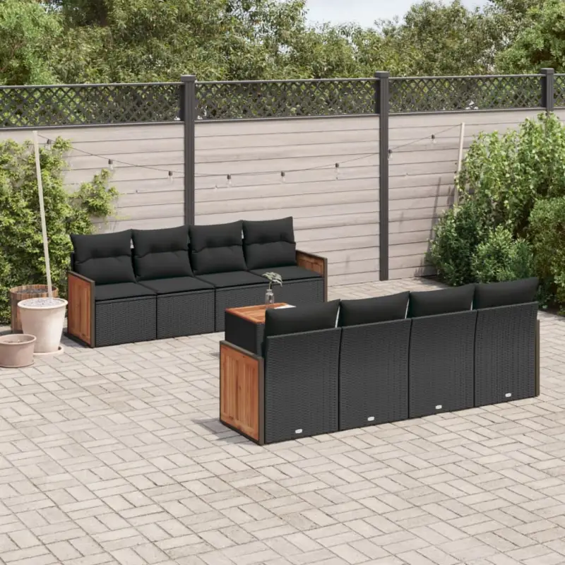 Zwarte loungeset met poly rattan en gepoedercoat staal voor buiten