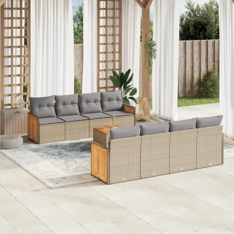 Zwarte loungeset met poly rattan en gepoedercoat staal voor buiten - Afbeelding 6