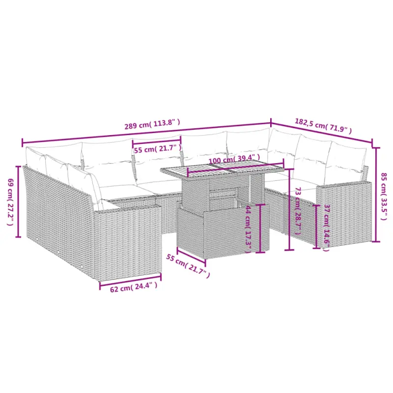 Zwarte loungeset van gepoedercoat staal voor tuin en terras - Afbeelding 4